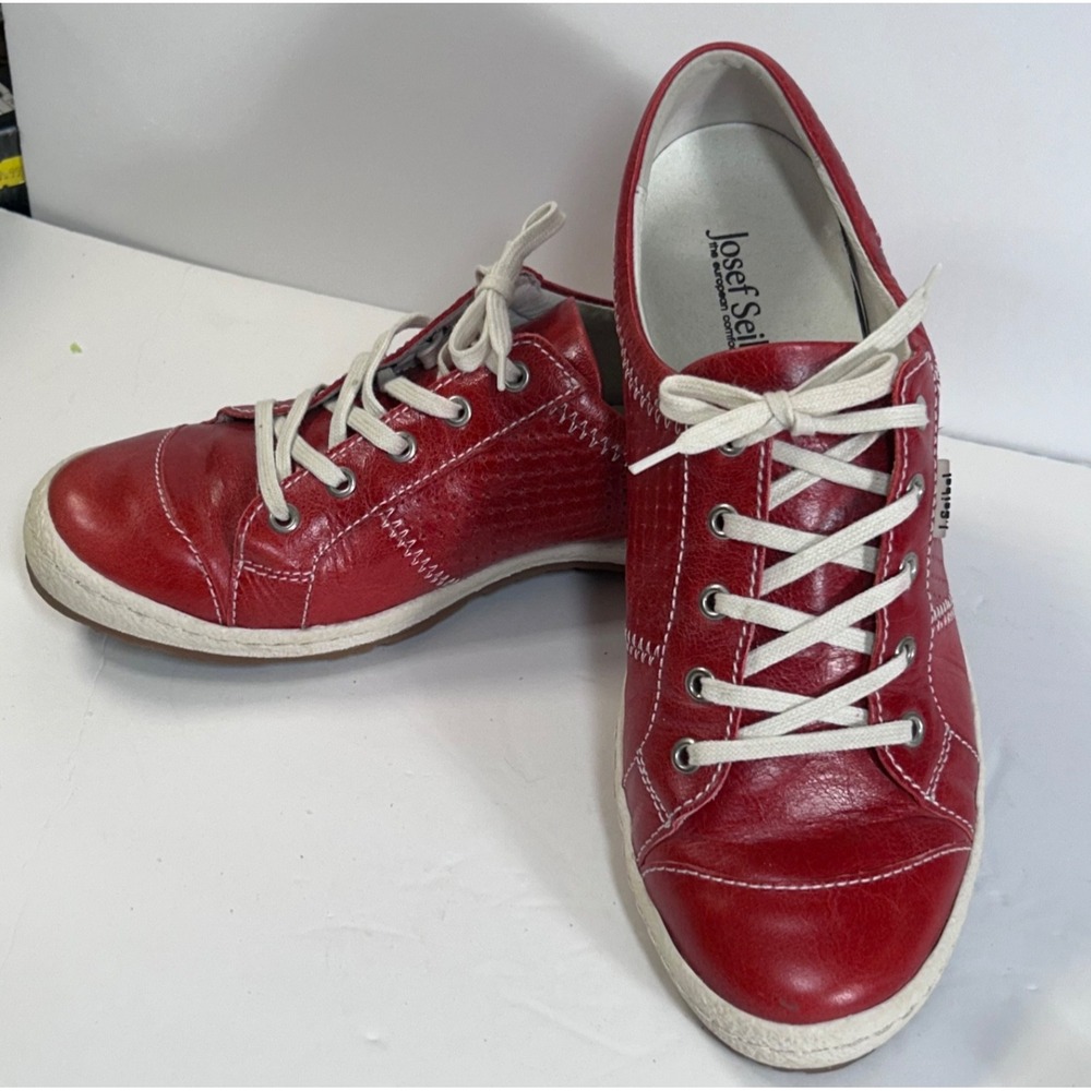 Josef Seibel Caspian Red Leather Lace Up Sneaker Women's Size EU 40/US 9-9.5